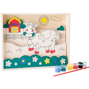 Plansa de colorat din lemn cu animale de la ferma pentru copii +4 ani