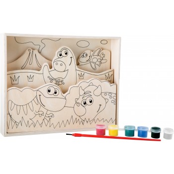 Plansa de colorat din lemn cu dinozauri pentru copii +4 ani