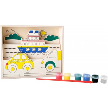 Plansa de colorat din lemn cu masini pentru copii +4 ani