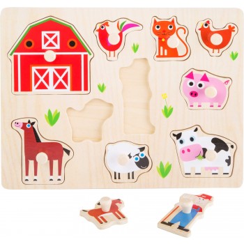 Puzzle din lemn in forma de animale de la ferma pentru copii +12 luni