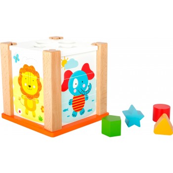 Cub din lemn multifuctional pentru copii +12 luni cu animale zoo si forme