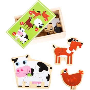 Puzzle din lemn cu animale domestice pentru copii +24 luni