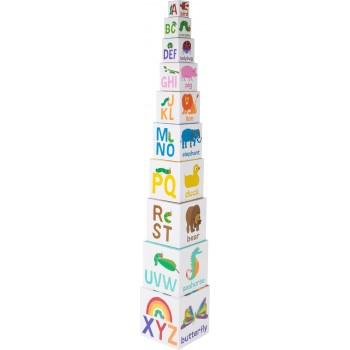 Turn cuburi din lemn cu numere, litere si animale pentru copii +12 luni