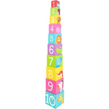 Turn cuburi din lemn cu numere si animale pentru copii +12 luni