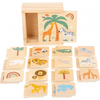 Joc de memorie cu animale Safari din lemn pentru copii +3 ani