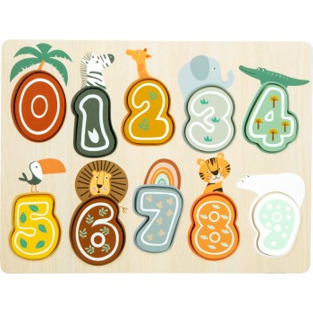 Puzzle din lemn cu numere si animale Safari pentru copii +12 luni
