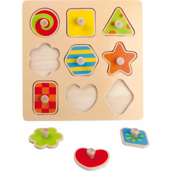 Puzzle din lemn cu forme geometrice pentru copii +12 luni
