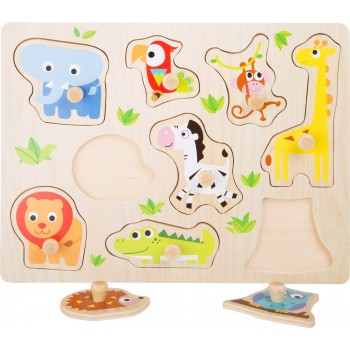 Puzzle din lemn cu animale de la zoo pentru copii +12 luni